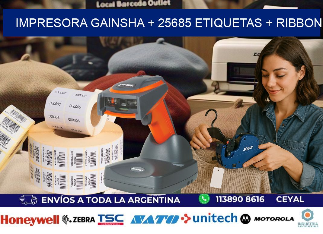 impresora gainsha + 25685 etiquetas + ribbon
