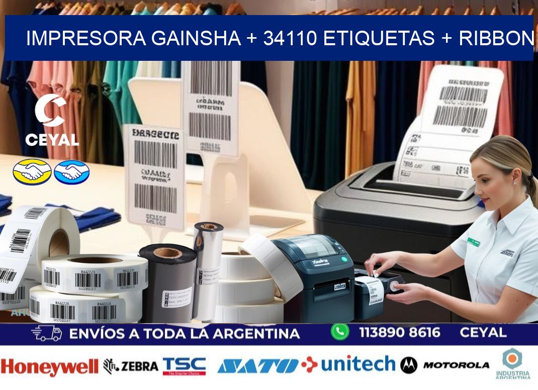 impresora gainsha + 34110 etiquetas + ribbon