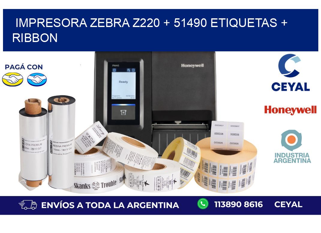 impresora zebra z220 + 51490 etiquetas + ribbon