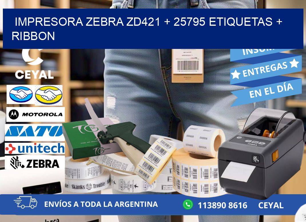 impresora zebra zd421 + 25795 etiquetas + ribbon