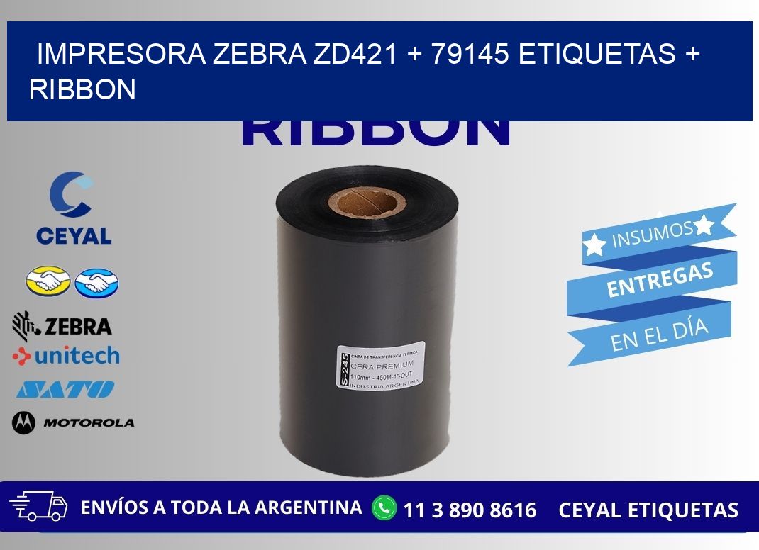 impresora zebra zd421 + 79145 etiquetas + ribbon
