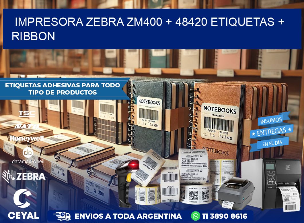 impresora zebra zm400 + 48420 etiquetas + ribbon