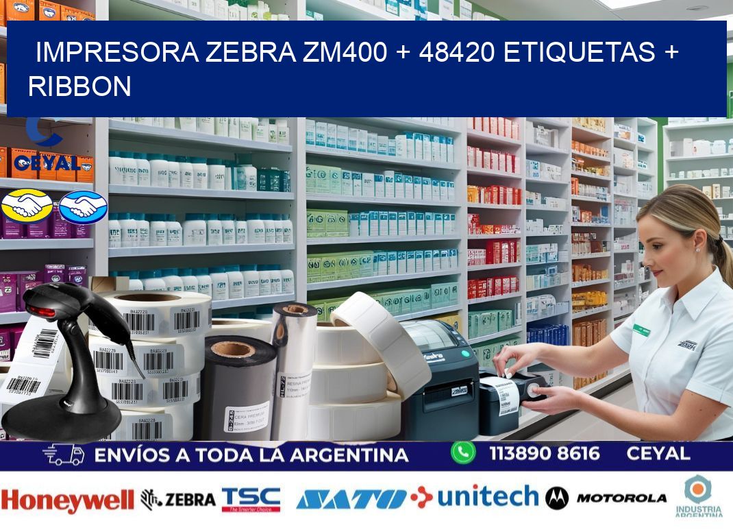 impresora zebra zm400 + 48420 etiquetas + ribbon