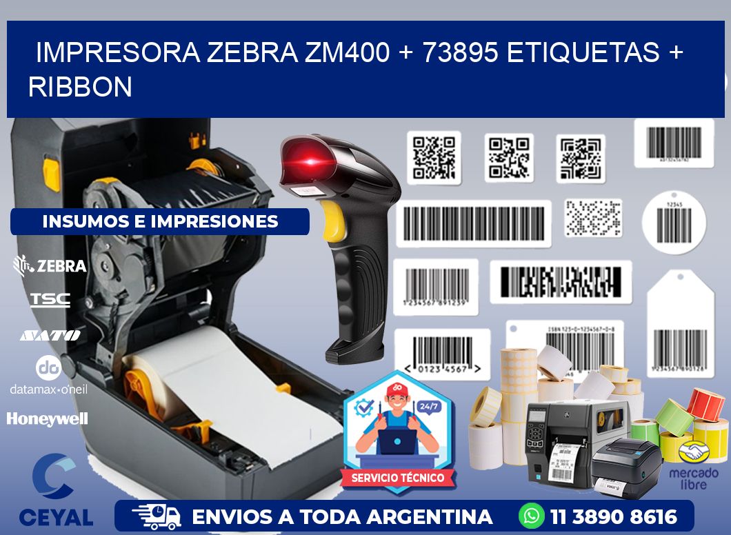 impresora zebra zm400 + 73895 etiquetas + ribbon