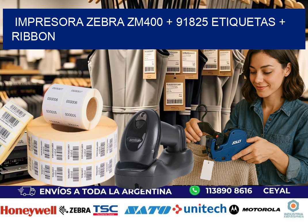 impresora zebra zm400 + 91825 etiquetas + ribbon