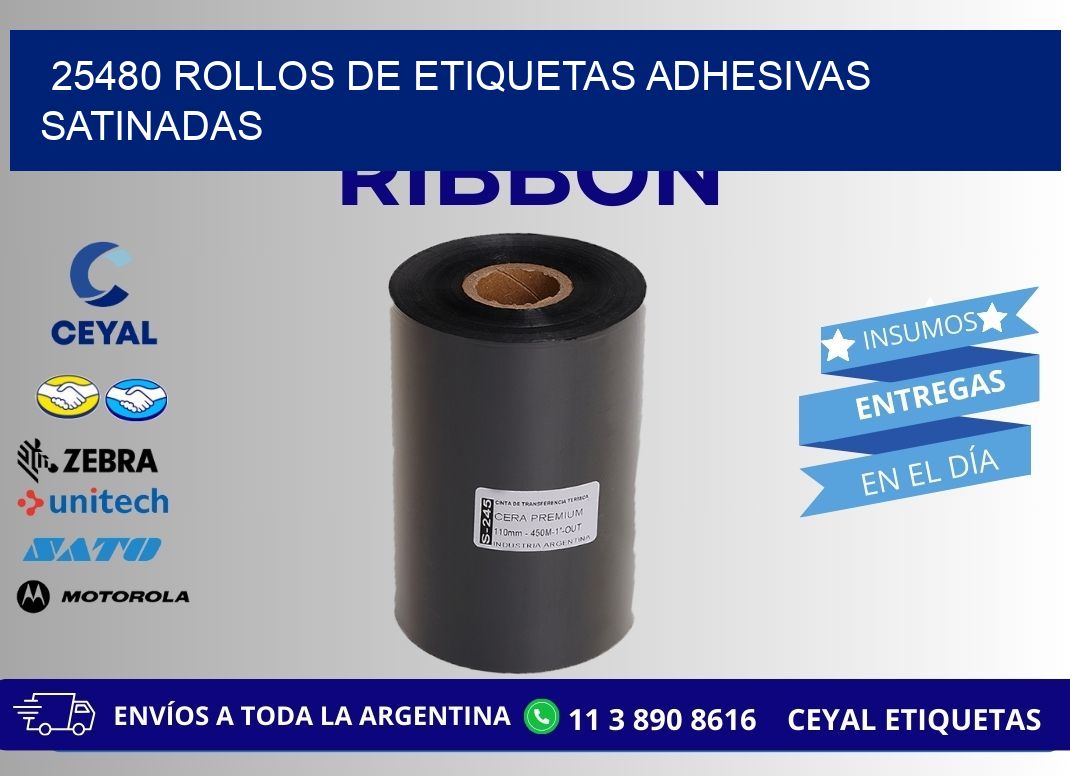 25480 rollos de etiquetas adhesivas satinadas