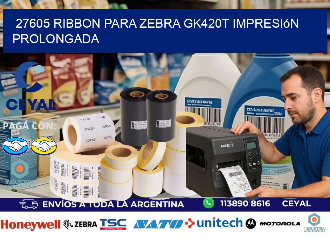 27605 ribbon para zebra gk420t impresión prolongada