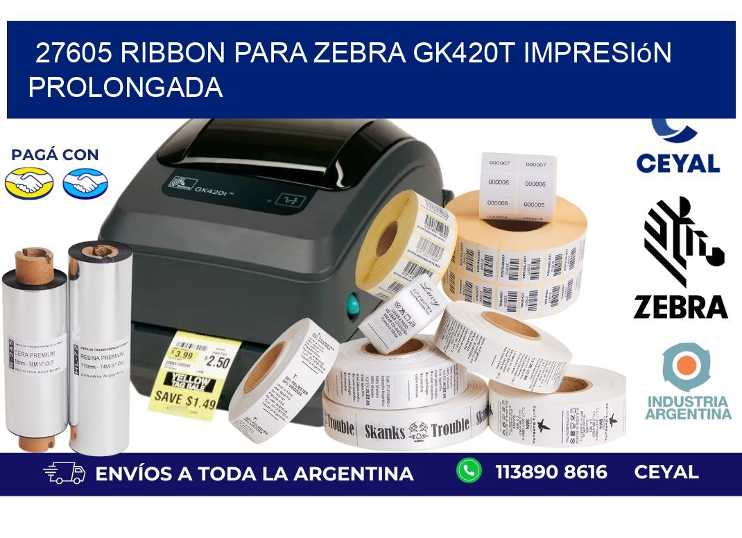 27605 ribbon para zebra gk420t impresión prolongada