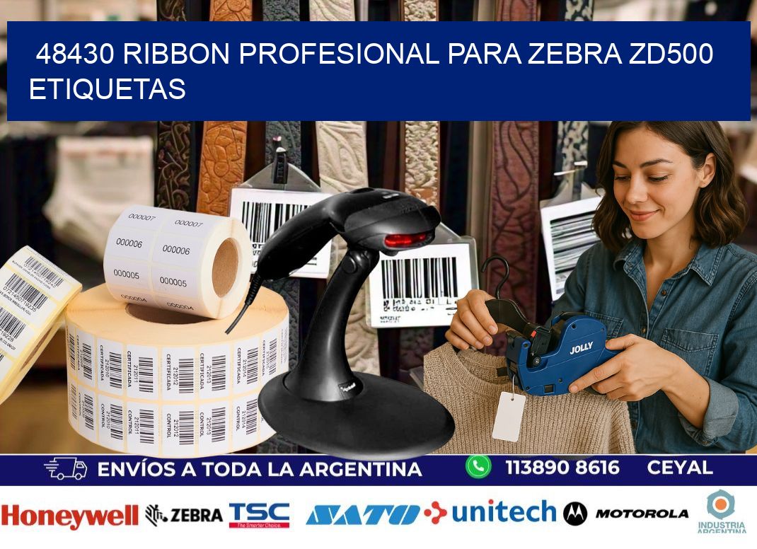 48430 ribbon profesional para zebra zd500 etiquetas