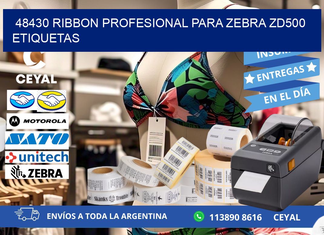 48430 ribbon profesional para zebra zd500 etiquetas