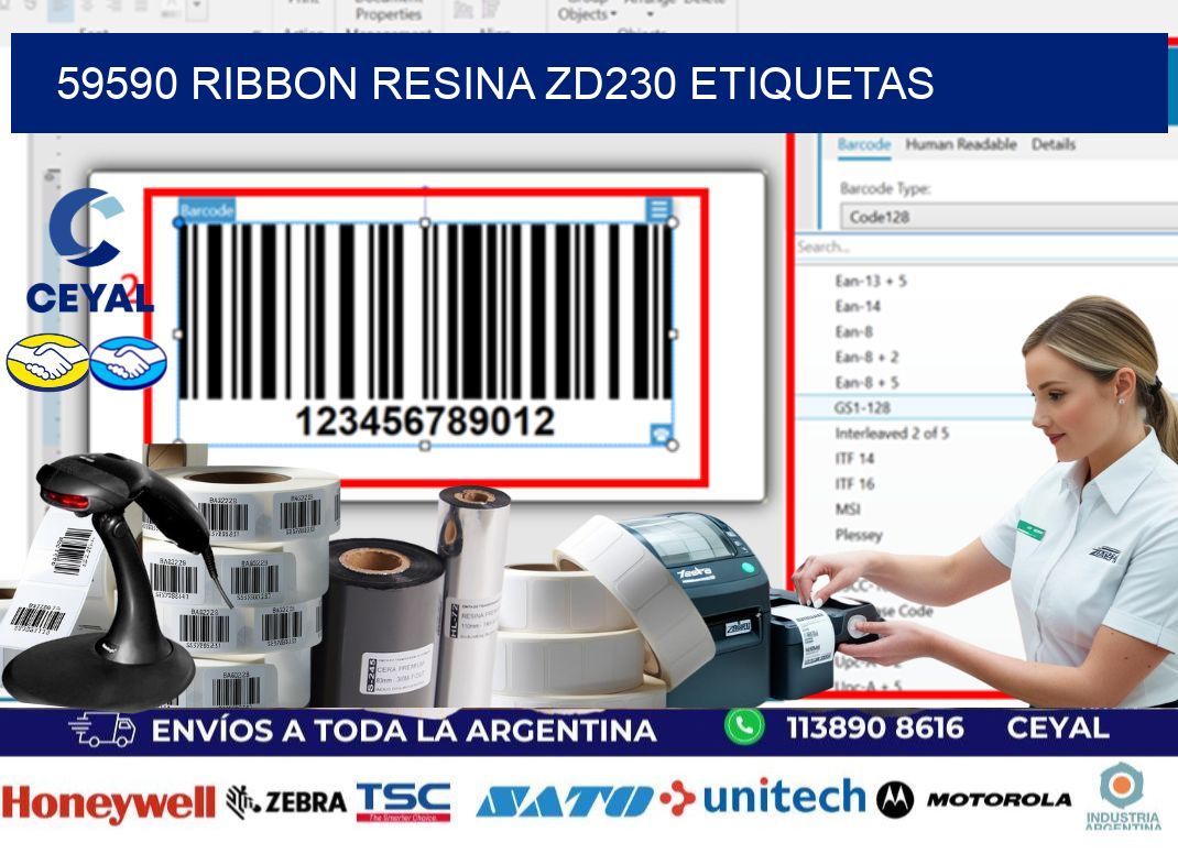 59590 ribbon resina zd230 etiquetas
