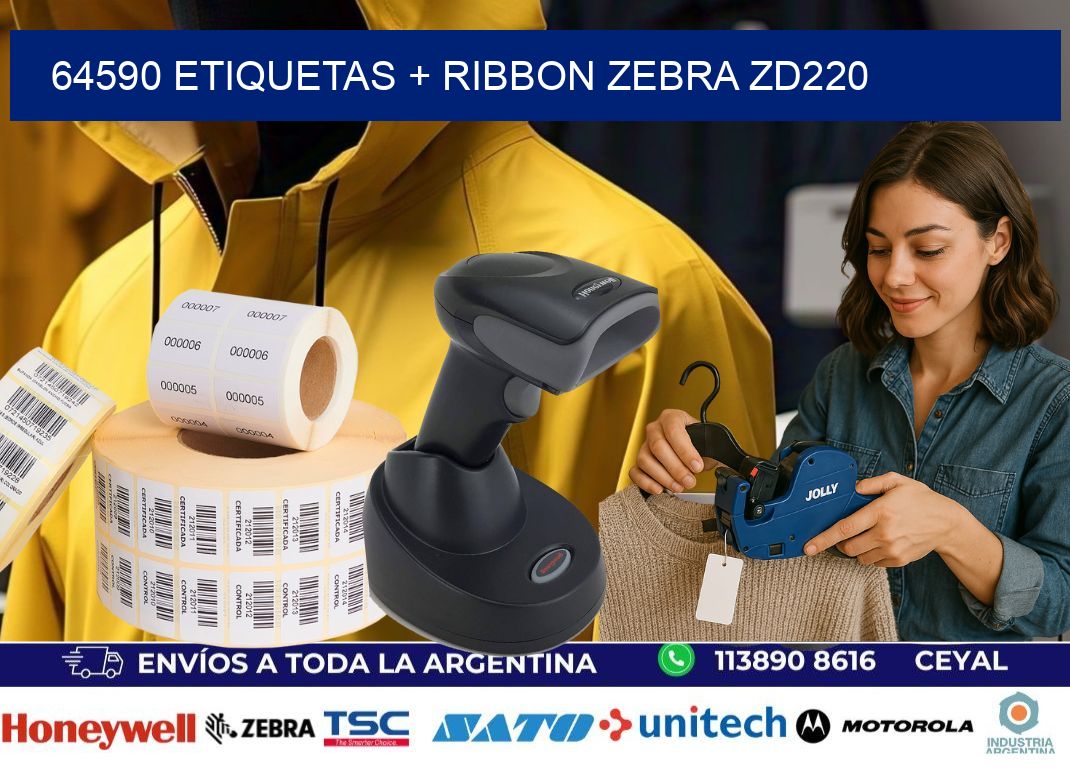 64590 etiquetas + ribbon zebra zd220