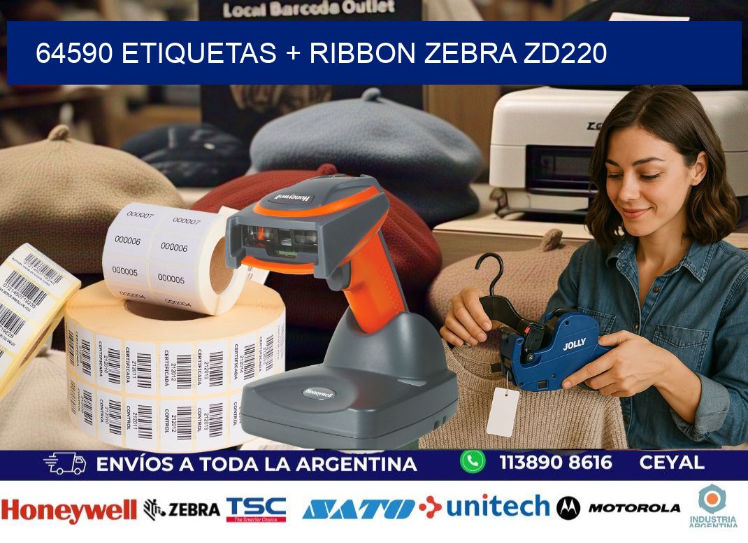 64590 etiquetas + ribbon zebra zd220