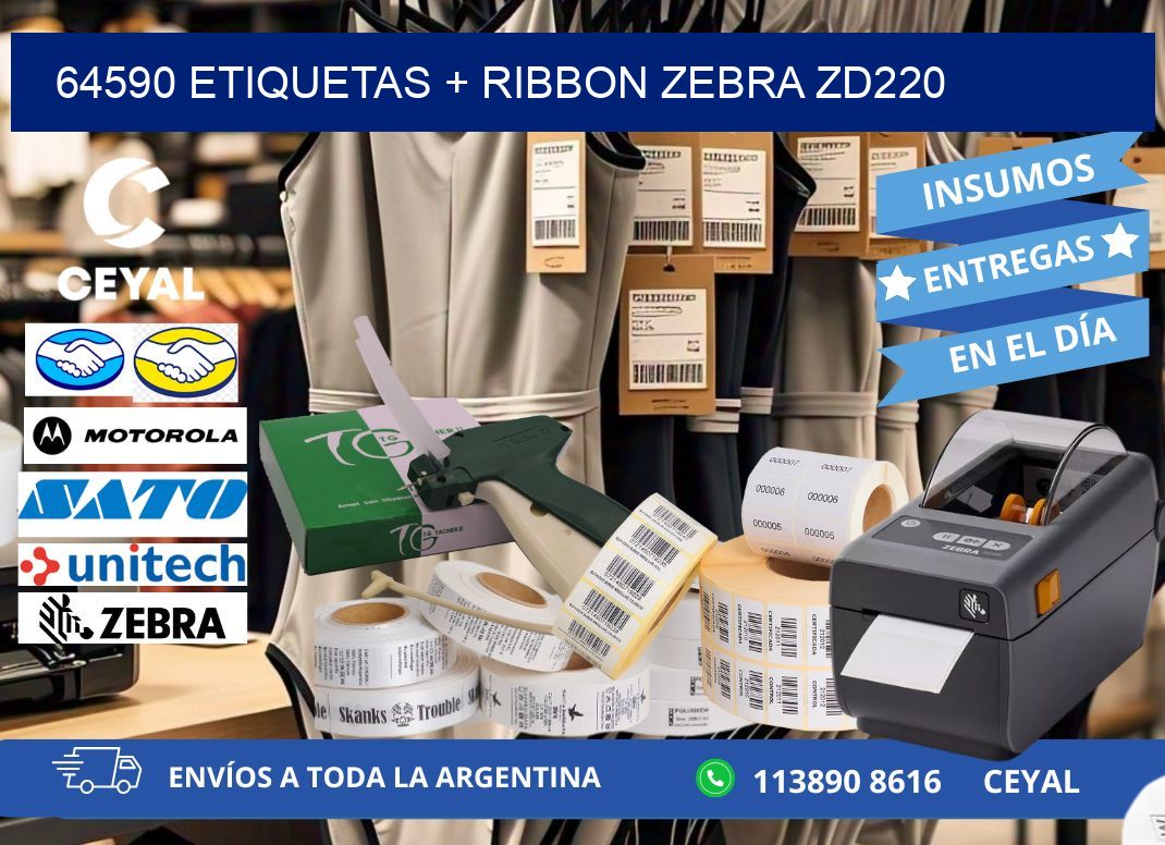 64590 etiquetas + ribbon zebra zd220