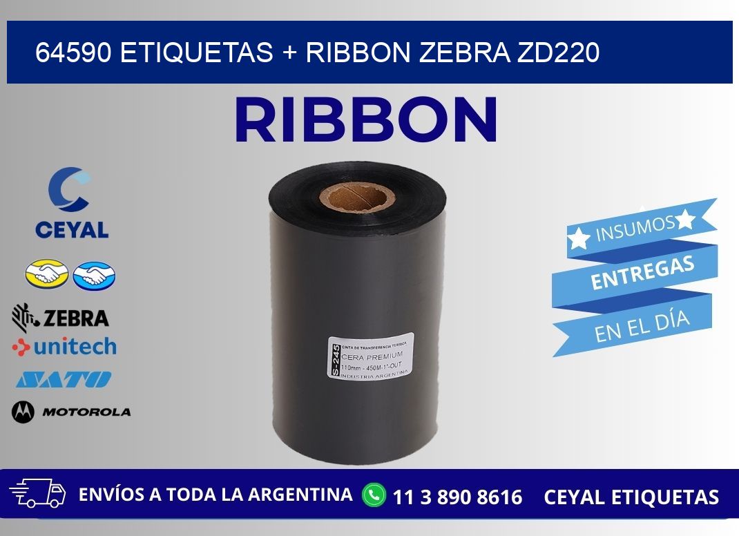 64590 etiquetas + ribbon zebra zd220