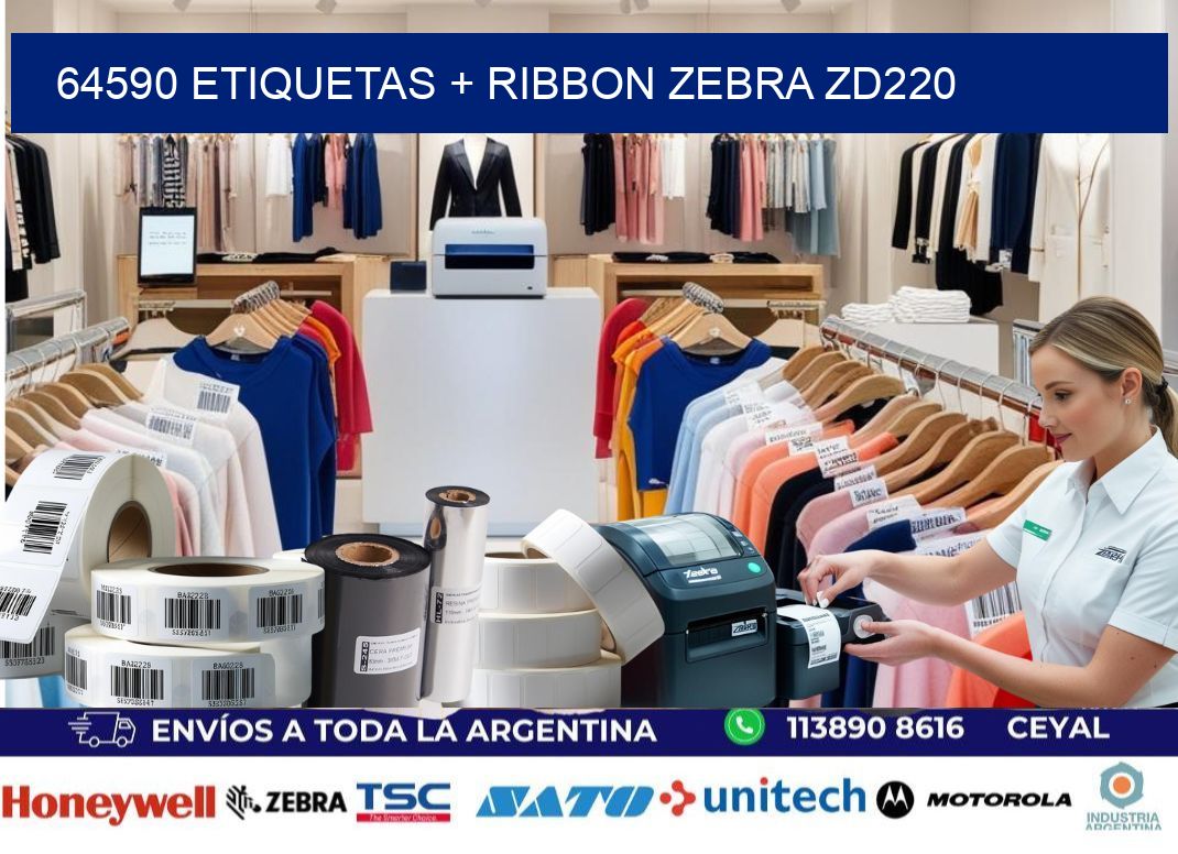 64590 etiquetas + ribbon zebra zd220