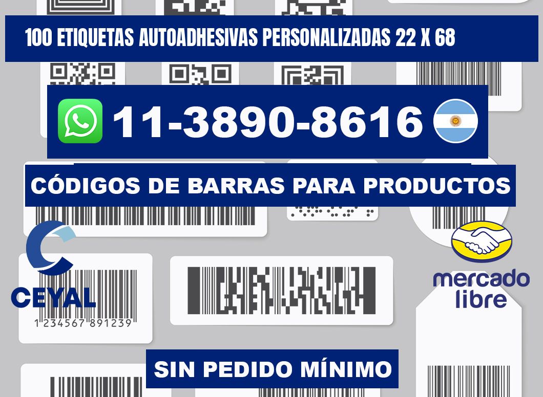 100 Etiquetas autoadhesivas personalizadas 22 x 68