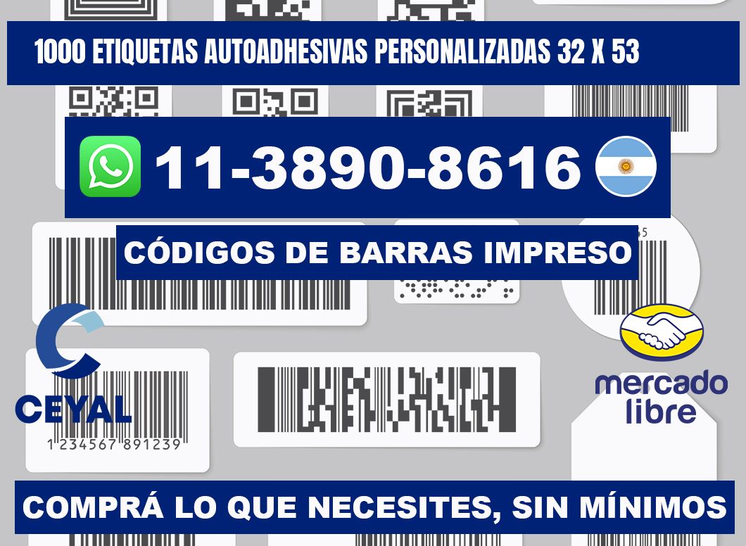 1000 Etiquetas autoadhesivas personalizadas 32 x 53