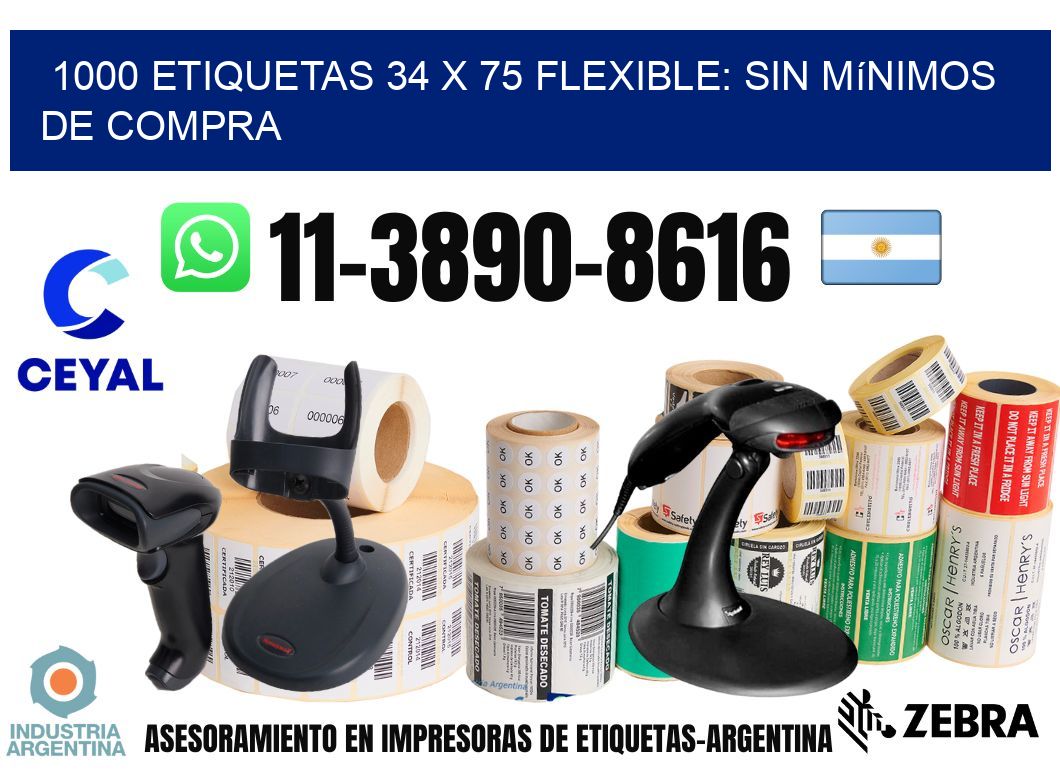 1000 etiquetas 34 x 75 Flexible: sin mínimos de compra
