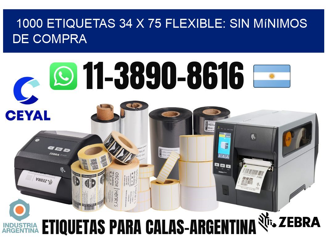 1000 etiquetas 34 x 75 Flexible: sin mínimos de compra