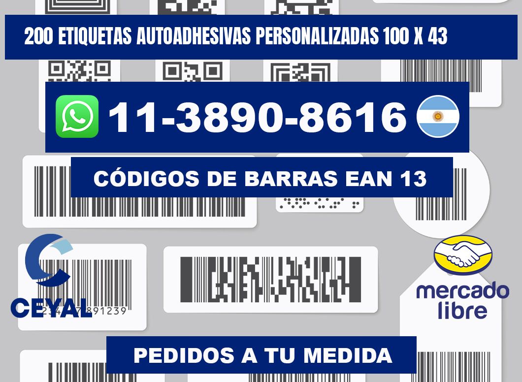 200 Etiquetas autoadhesivas personalizadas 100 x 43