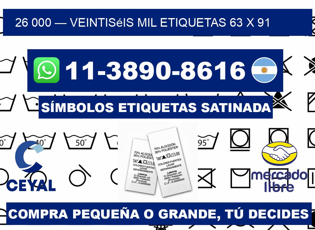 26 000 — veintiséis mil etiquetas 63 x 91