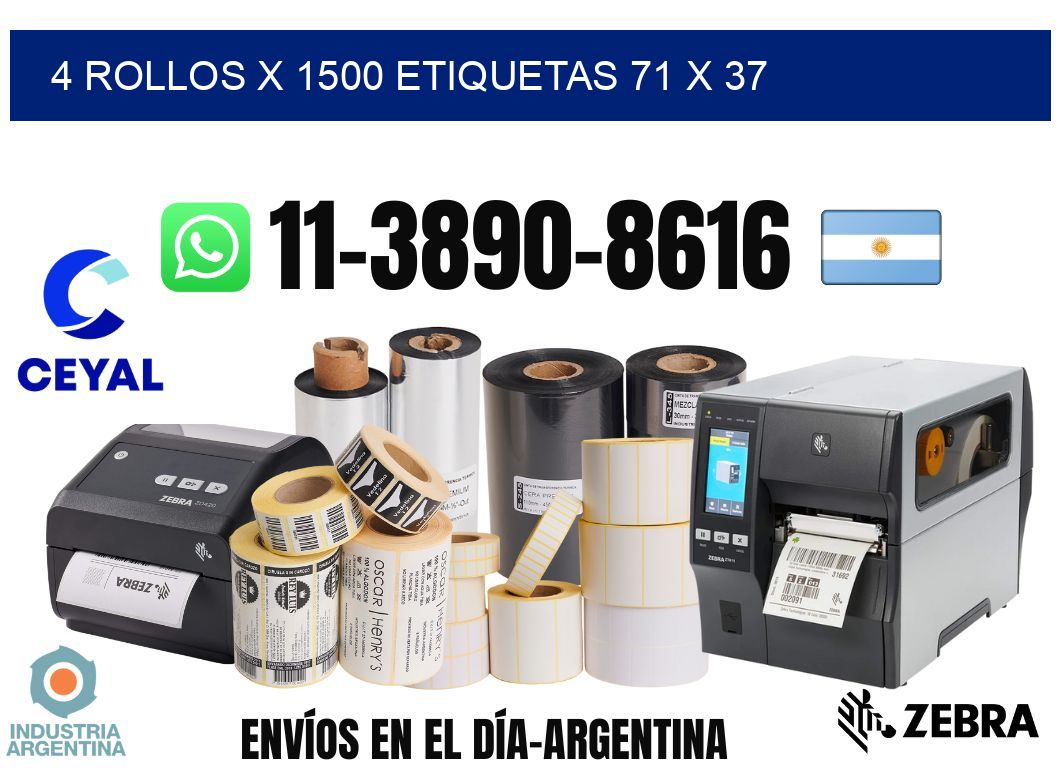 4 rollos x 1500 etiquetas 71 x 37