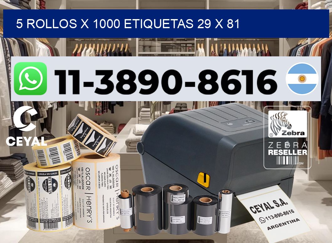 5 rollos x 1000 etiquetas 29 x 81