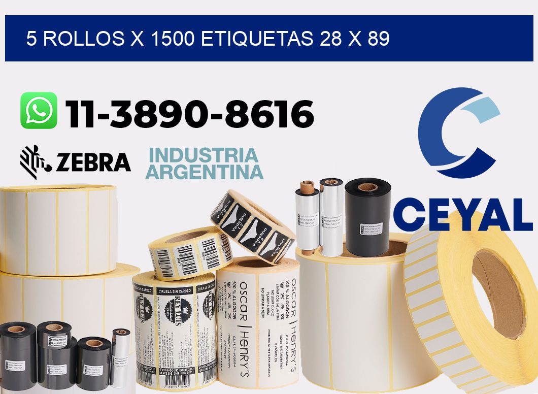 5 rollos x 1500 etiquetas 28 x 89