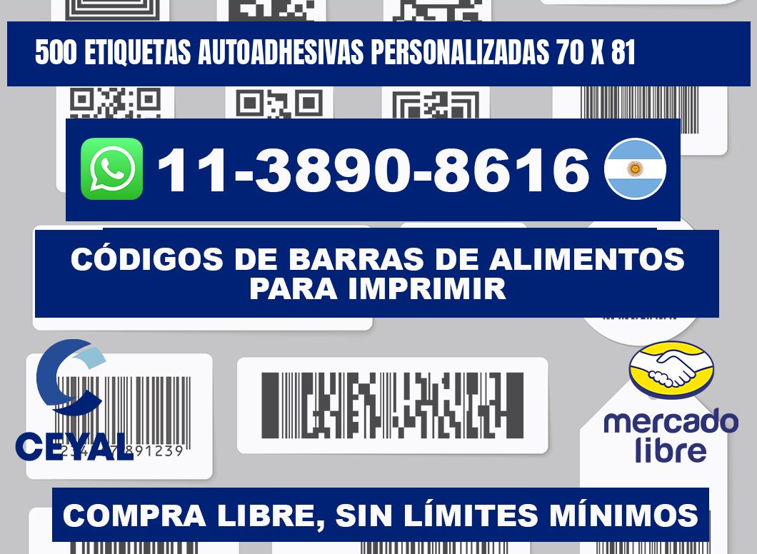 500 Etiquetas autoadhesivas personalizadas 70 x 81