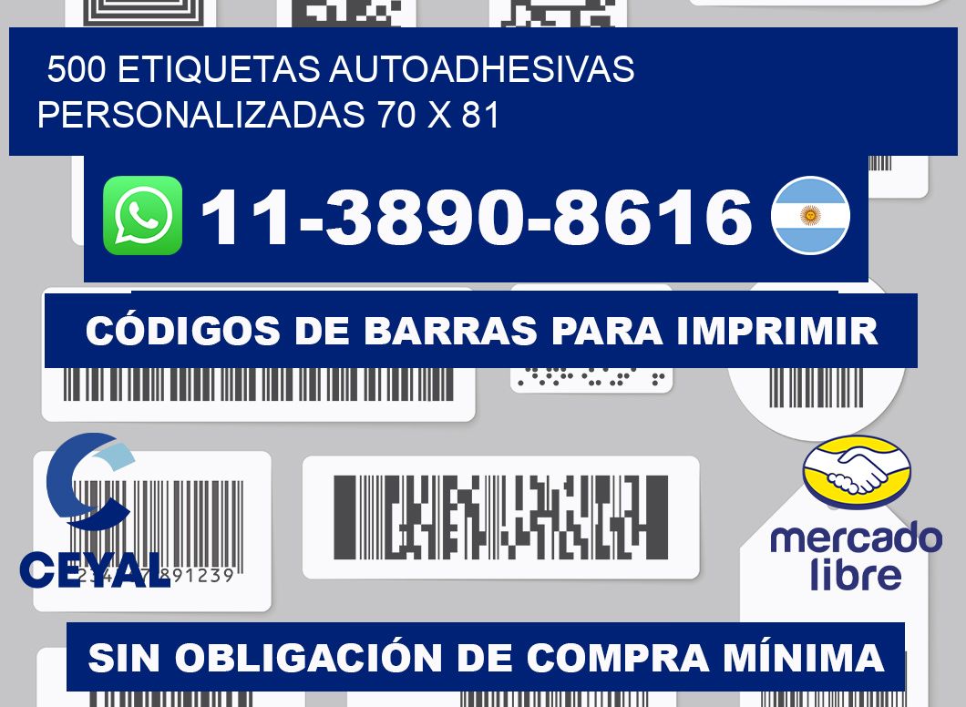 500 Etiquetas autoadhesivas personalizadas 70 x 81