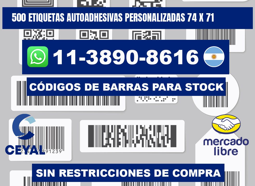 500 Etiquetas autoadhesivas personalizadas 74 x 71