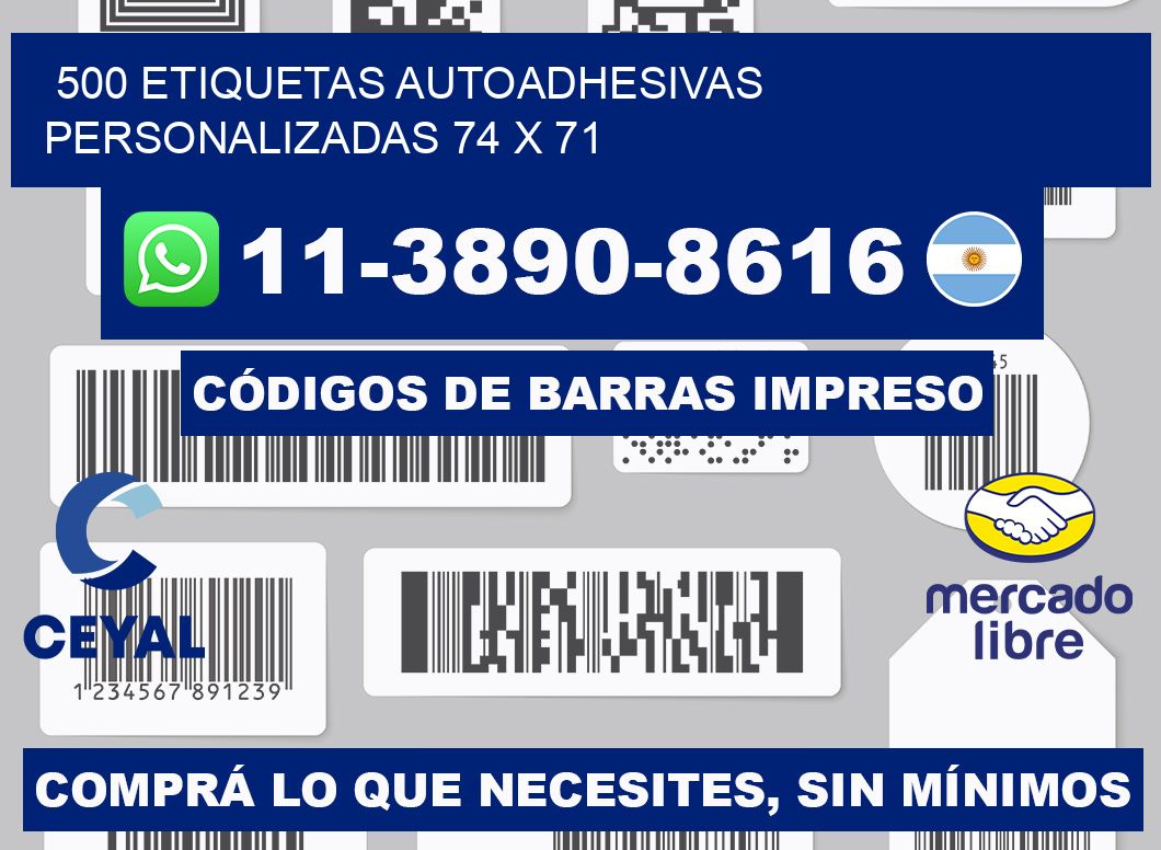 500 Etiquetas autoadhesivas personalizadas 74 x 71