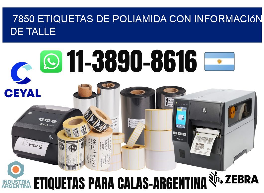 7850 Etiquetas de poliamida con información de talle