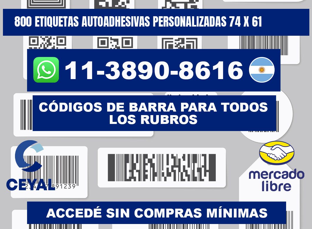 800 Etiquetas autoadhesivas personalizadas 74 x 61