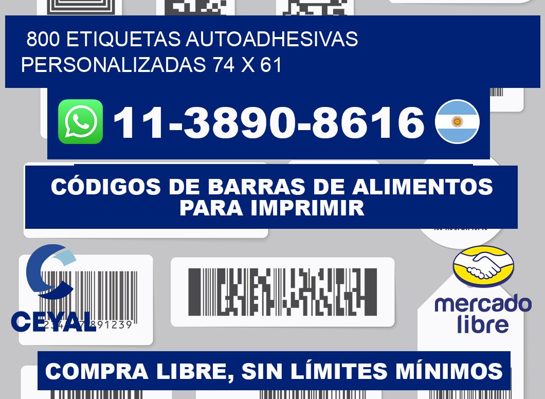 800 Etiquetas autoadhesivas personalizadas 74 x 61