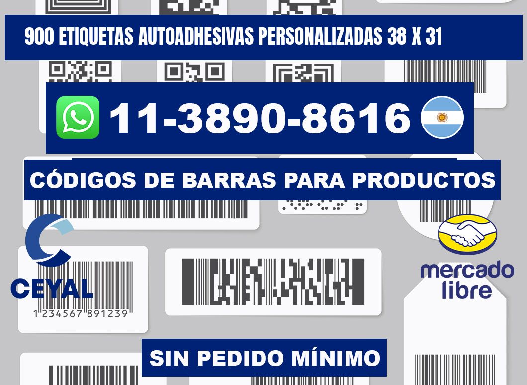 900 Etiquetas autoadhesivas personalizadas 38 x 31