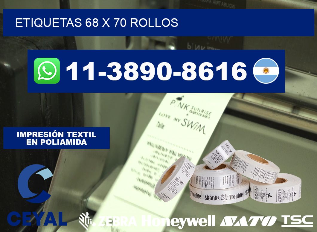 etiquetas 68 x 70 rollos