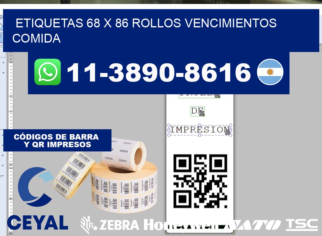 etiquetas 68 x 86 rollos vencimientos comida