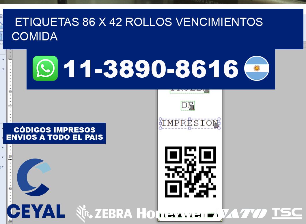 etiquetas 86 x 42 rollos vencimientos comida