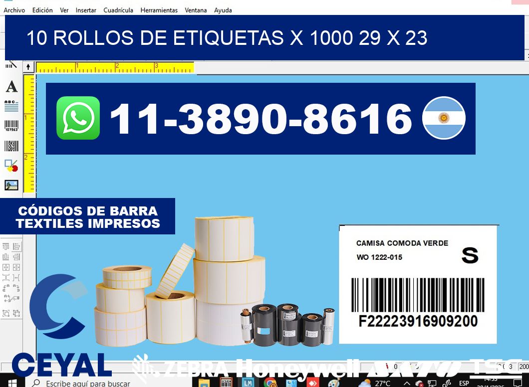 10 rollos de etiquetas x 1000 29 x 23