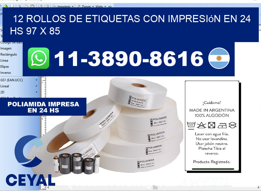 12 rollos de etiquetas con impresión en 24 hs 97 x 85