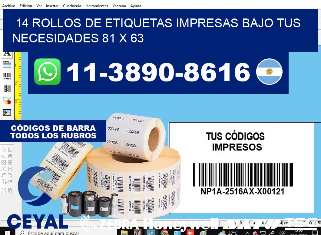 14 rollos de etiquetas impresas bajo tus necesidades 81 x 63