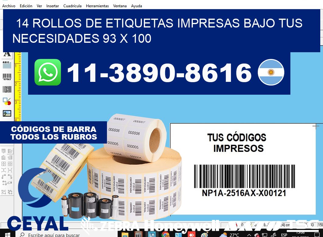 14 rollos de etiquetas impresas bajo tus necesidades 93 x 100