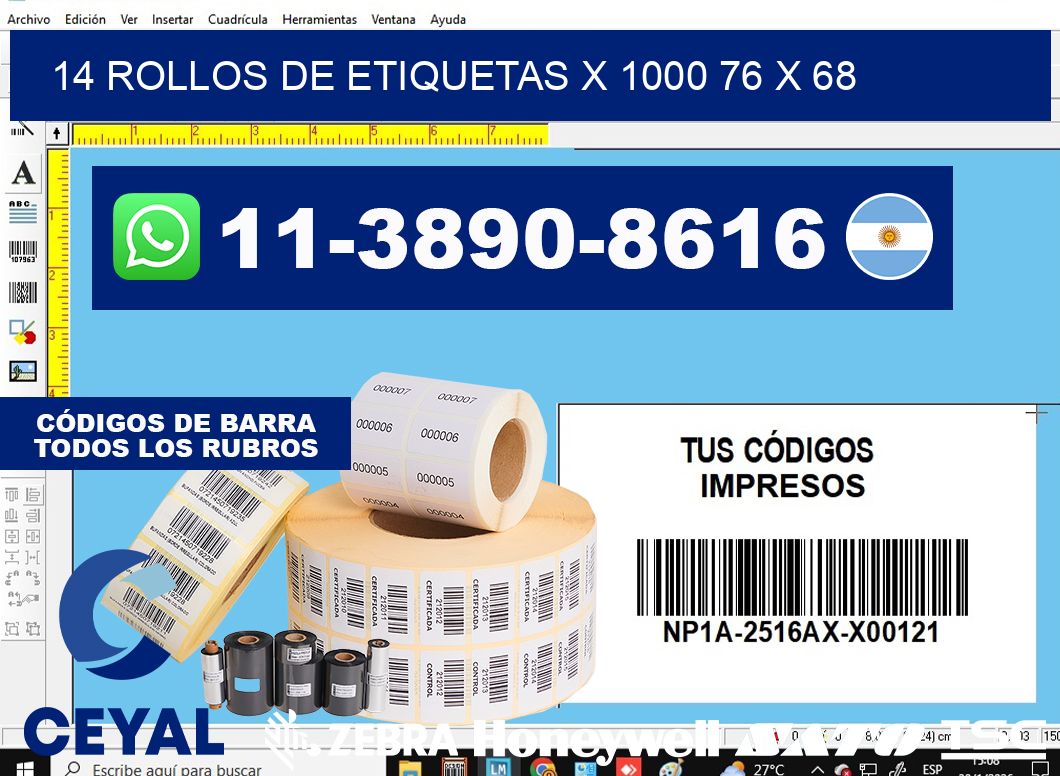 14 rollos de etiquetas x 1000 76 x 68