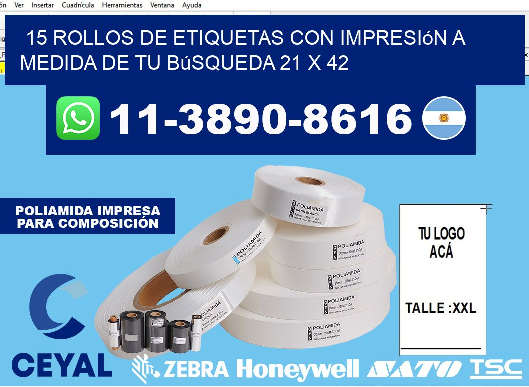 15 rollos de etiquetas con impresión a medida de tu búsqueda 21 x 42