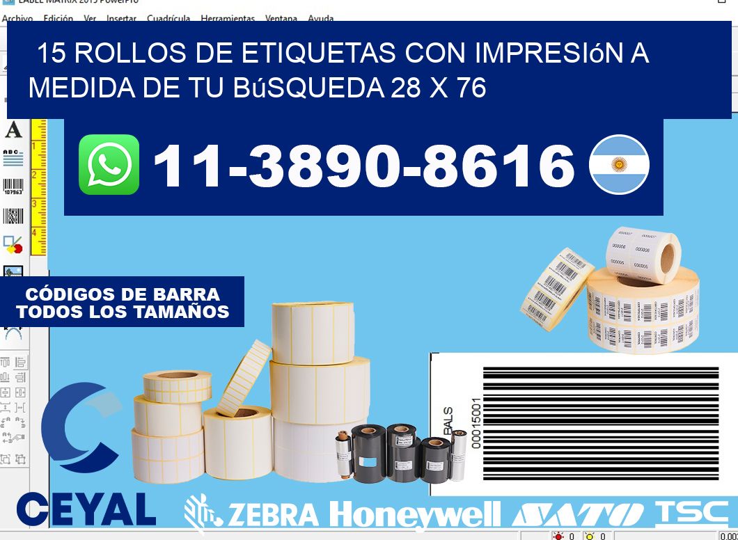 15 rollos de etiquetas con impresión a medida de tu búsqueda 28 x 76