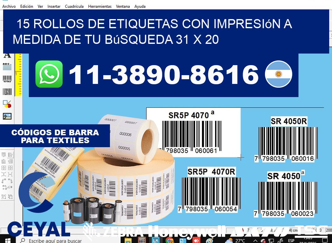 15 rollos de etiquetas con impresión a medida de tu búsqueda 31 x 20