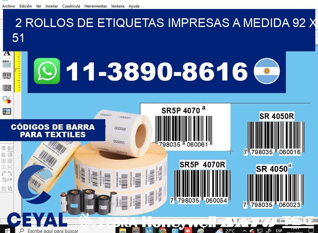 2 rollos de etiquetas impresas a medida 92 x 51