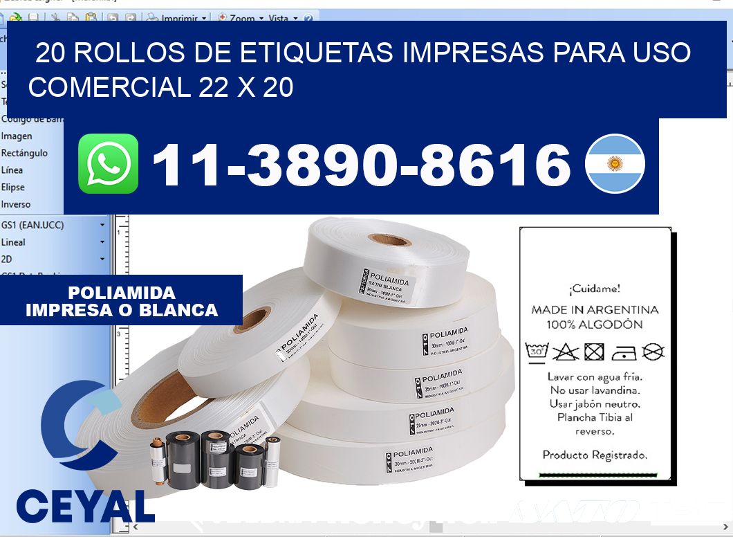 20 rollos de etiquetas impresas para uso comercial 22 x 20